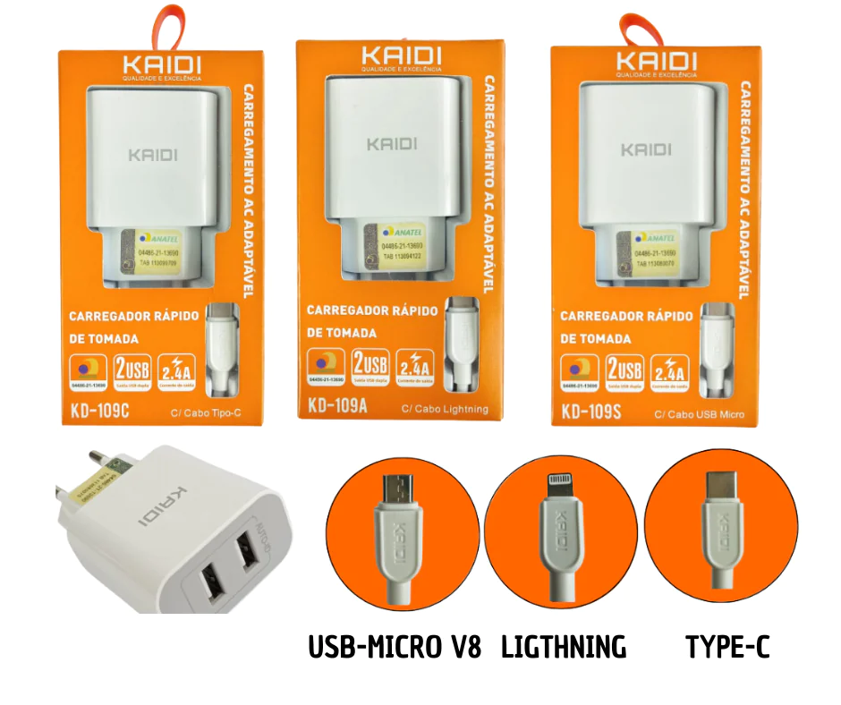 CARREGADOR KAIDI KD-605S/ KD-109A CARREGADOR KAIDI KD-605S/ KD-109A
