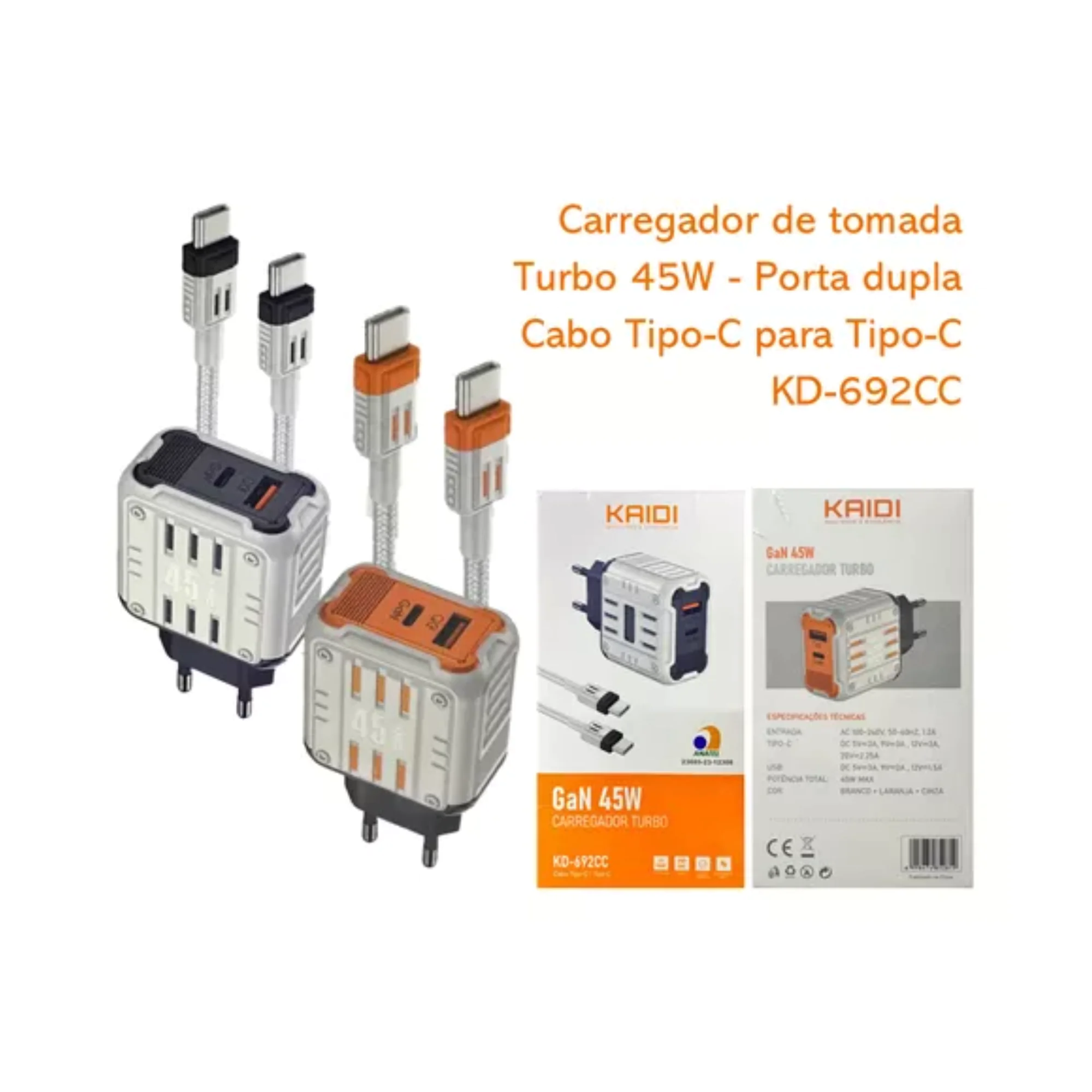 CARREGADOR KAIDI 20W KD-691CC 2 SAIDAS (USB-C E USB) CARREGADOR KAIDI 20W KD-691CC 2 SAIDAS (USB-C E USB)