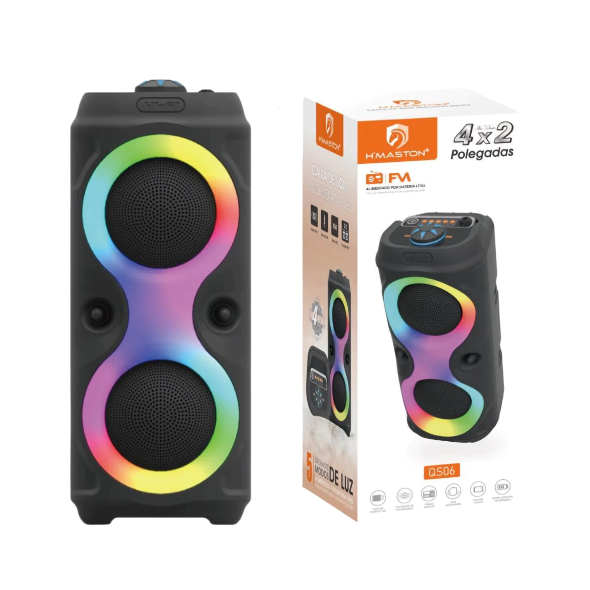 CAIXA DE SOM BLUETOOTH COM LED HMASTON 4X2 POLEGADAS CAIXA DE SOM BLUETOOTH COM LED HMASTON 4X2 POLEGADAS